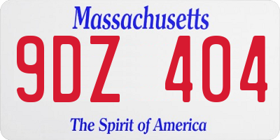 MA license plate 9DZ404