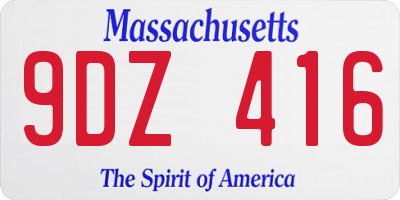 MA license plate 9DZ416