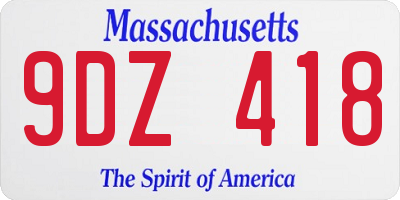 MA license plate 9DZ418