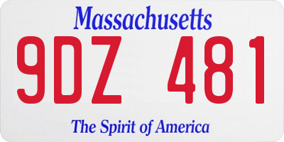 MA license plate 9DZ481