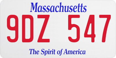 MA license plate 9DZ547