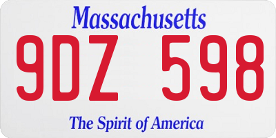 MA license plate 9DZ598