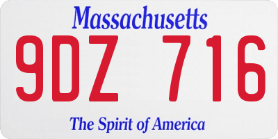MA license plate 9DZ716