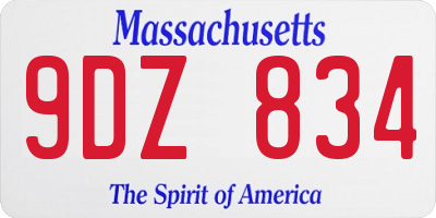 MA license plate 9DZ834