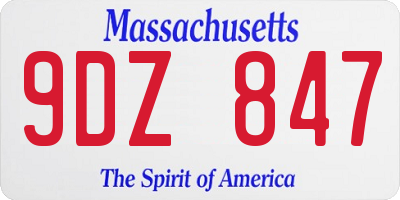 MA license plate 9DZ847