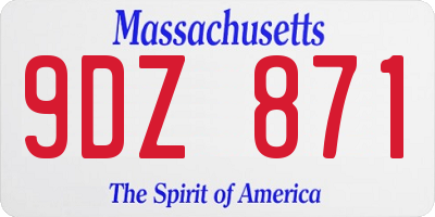 MA license plate 9DZ871
