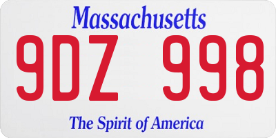 MA license plate 9DZ998