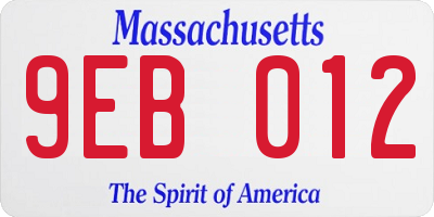 MA license plate 9EB012