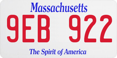 MA license plate 9EB922