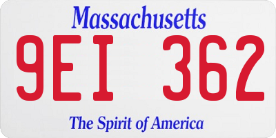 MA license plate 9EI362