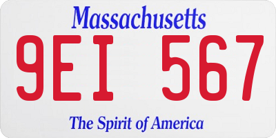 MA license plate 9EI567