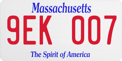 MA license plate 9EK007
