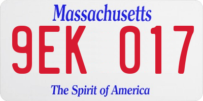 MA license plate 9EK017