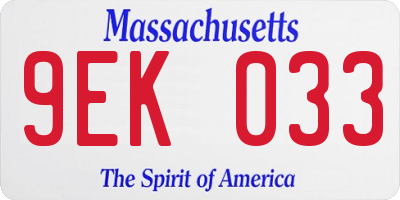 MA license plate 9EK033