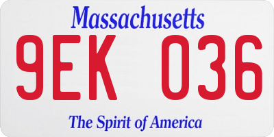 MA license plate 9EK036