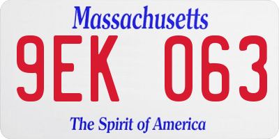 MA license plate 9EK063