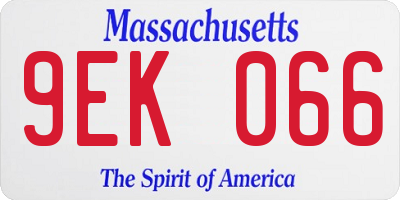 MA license plate 9EK066