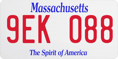 MA license plate 9EK088