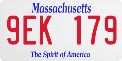 MA license plate 9EK179