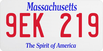 MA license plate 9EK219