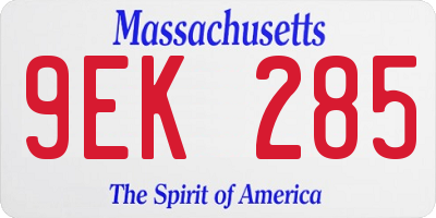 MA license plate 9EK285