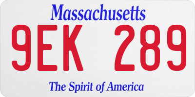 MA license plate 9EK289