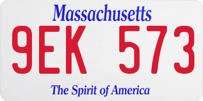 MA license plate 9EK573