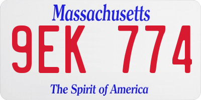 MA license plate 9EK774