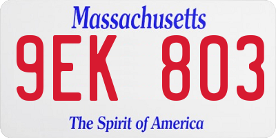 MA license plate 9EK803