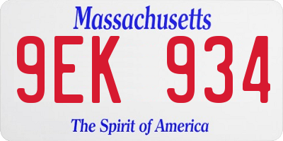 MA license plate 9EK934