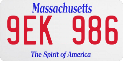 MA license plate 9EK986