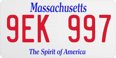 MA license plate 9EK997