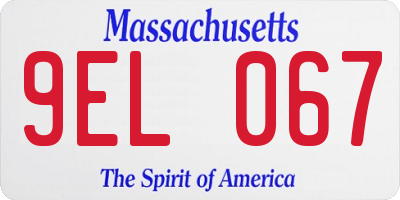 MA license plate 9EL067