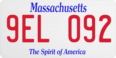 MA license plate 9EL092
