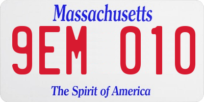 MA license plate 9EM010