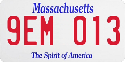 MA license plate 9EM013