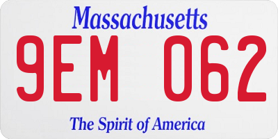 MA license plate 9EM062