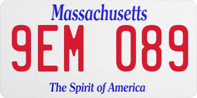 MA license plate 9EM089