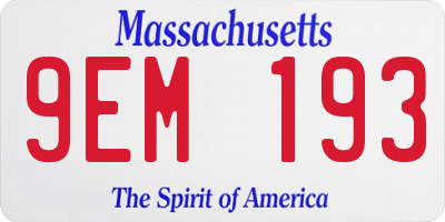 MA license plate 9EM193