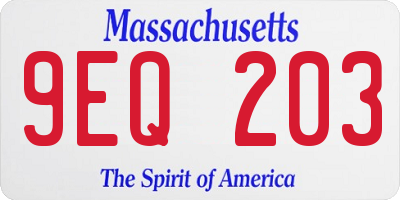 MA license plate 9EQ203