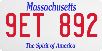 MA license plate 9ET892