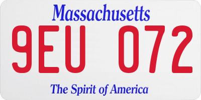 MA license plate 9EU072
