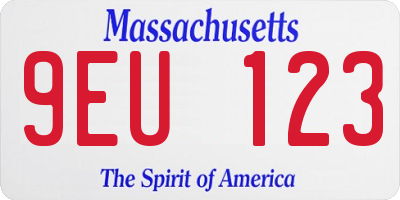 MA license plate 9EU123