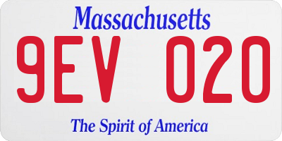 MA license plate 9EV020