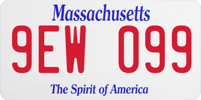 MA license plate 9EW099
