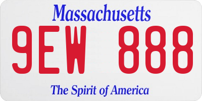 MA license plate 9EW888