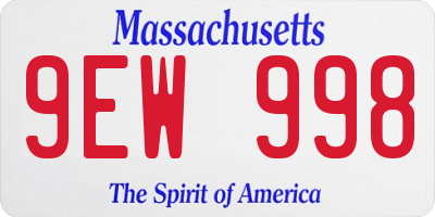 MA license plate 9EW998