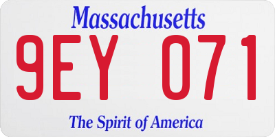 MA license plate 9EY071