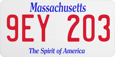 MA license plate 9EY203