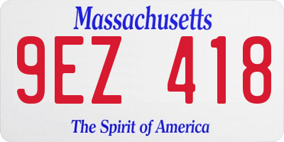 MA license plate 9EZ418